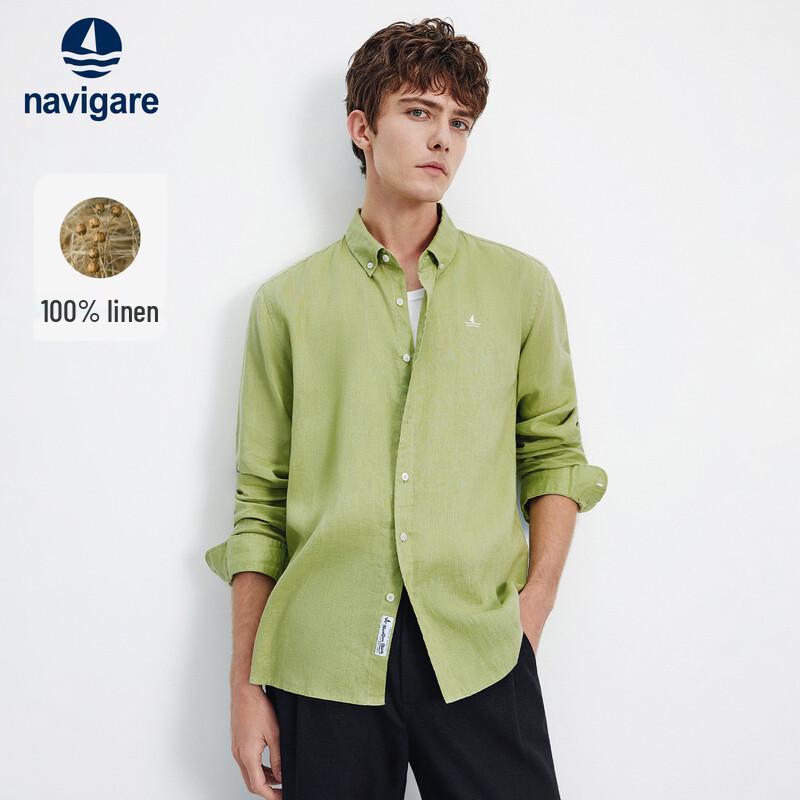 Navigare Men's Loose Linen Long Sleeve Shirt