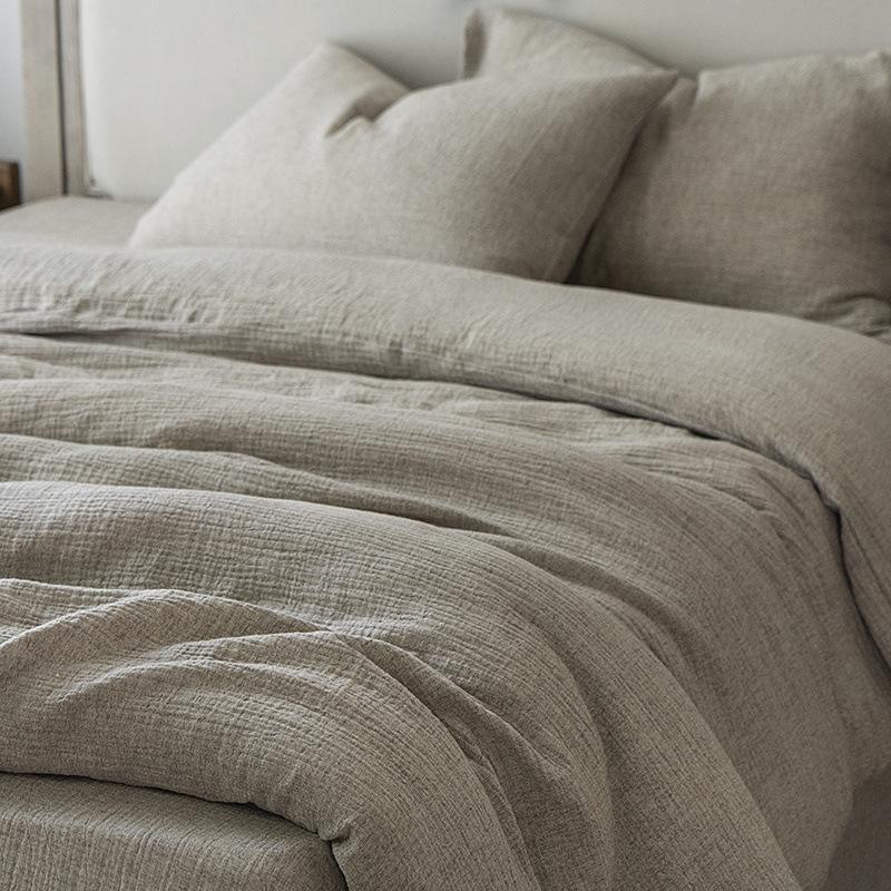 Plain Cotton Linen Double-Layer Yarn Bed 4-Pcs Set Class A Maternal Infant Grade Linen Cotton Yarn Cloth Wabi Sandy Wind 3-Pcs Set