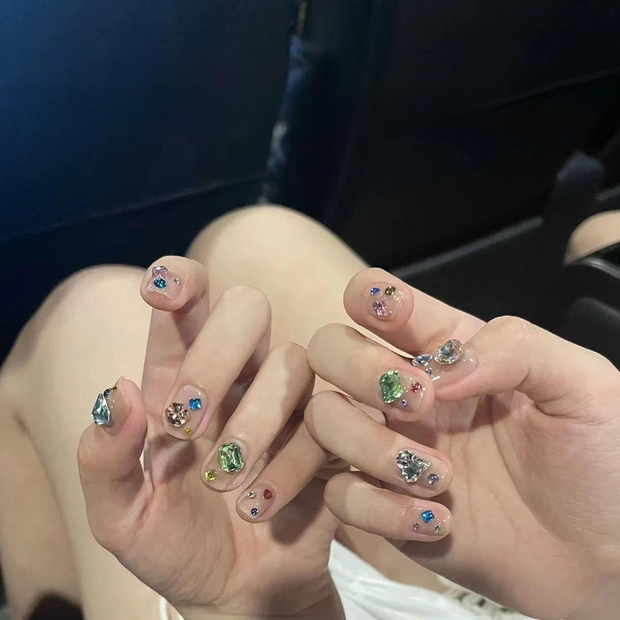 

10 шт./набор, изготовленные вручную короткие вспышки особой формы, роскошные алмазные наклейки для ногтей, готовые накладные ногти L