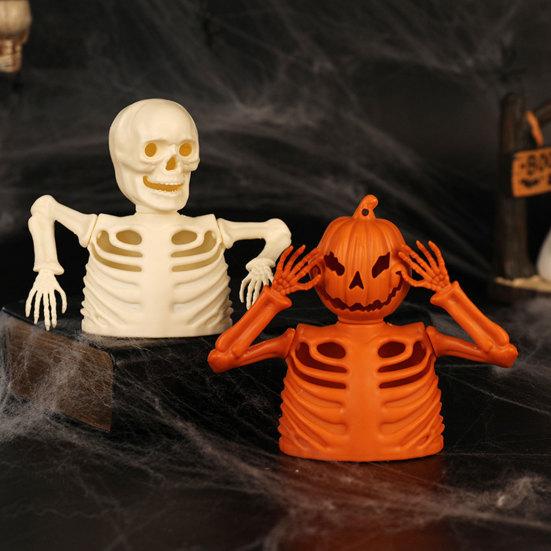 Halloween Pumpkin Skull Night Light, LED Spooky Decor for Haunted House, Glowing Ghost Ornament for Table Centerpiece