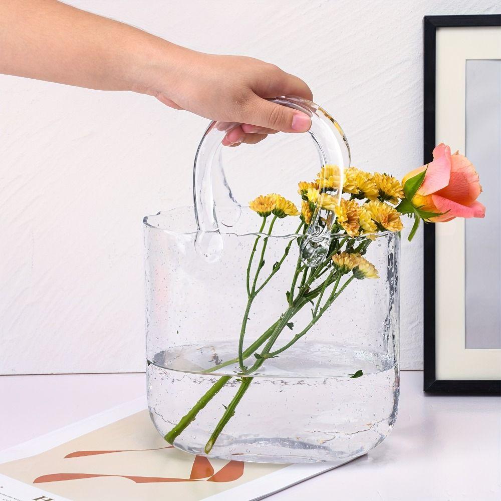 

Hydroponic Plants Fish Tank Handbag Shape Small Goldfish Container Home Office Decor прозорий