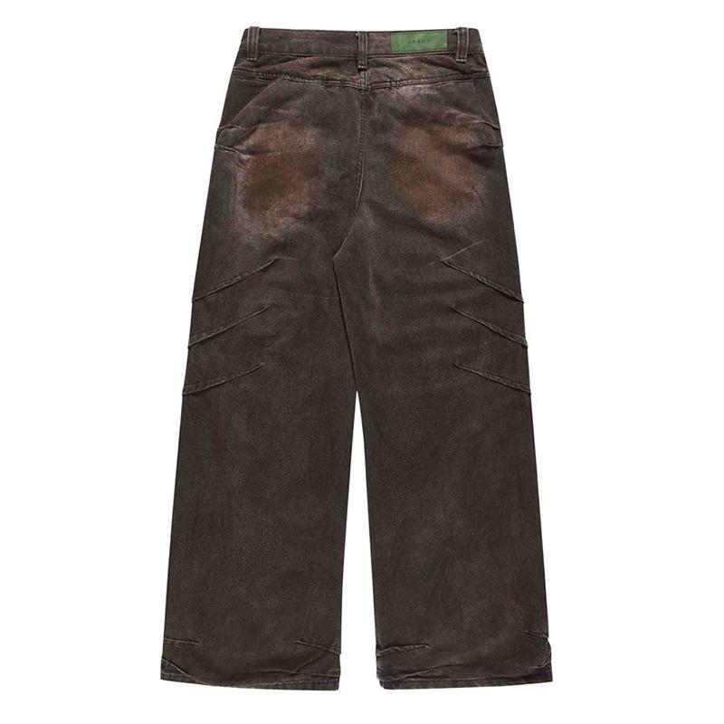 Плиссированные мужские джинсы High Street Worn Out Gradient Color Male Denim Wide Leg Pants Straight Брюки Весенние модные S чёрный