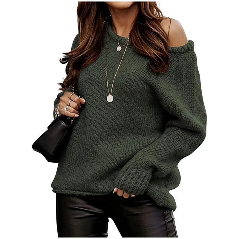Autumn Women Casual Long Sleeve Sweaters Crew Neck Pure Color Soft Ribbed Knitted Oversized Loose Pullover