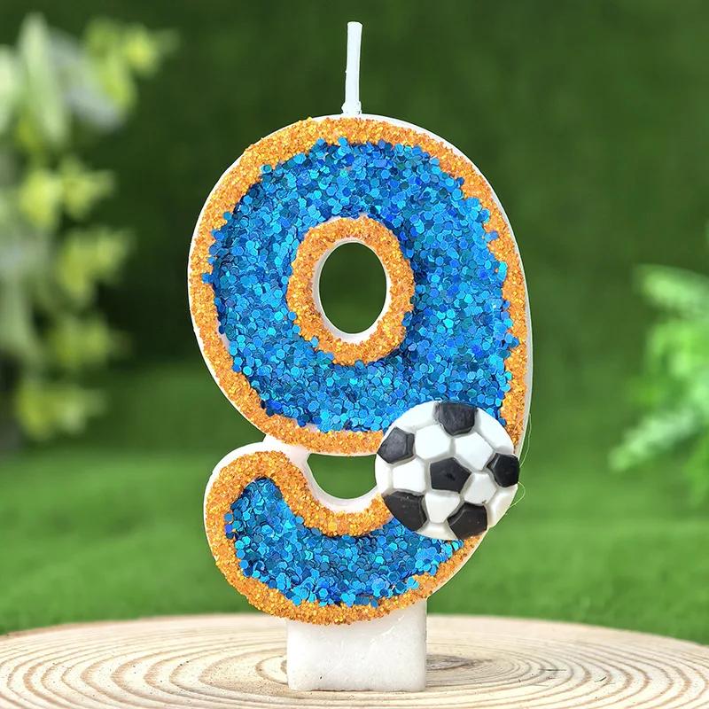 Football Children's Birthday Candles Number 0-9 Green Sparkles Birthday Creative Soccer Candle for Boy Party Cake Top Decoration
