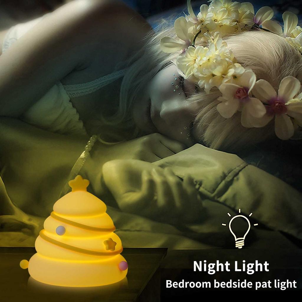 Christmas Tree Small Night Light Silicone Light Patting Light Bedroom Bedlight Atmosphere Light Charging Night Light Gift
