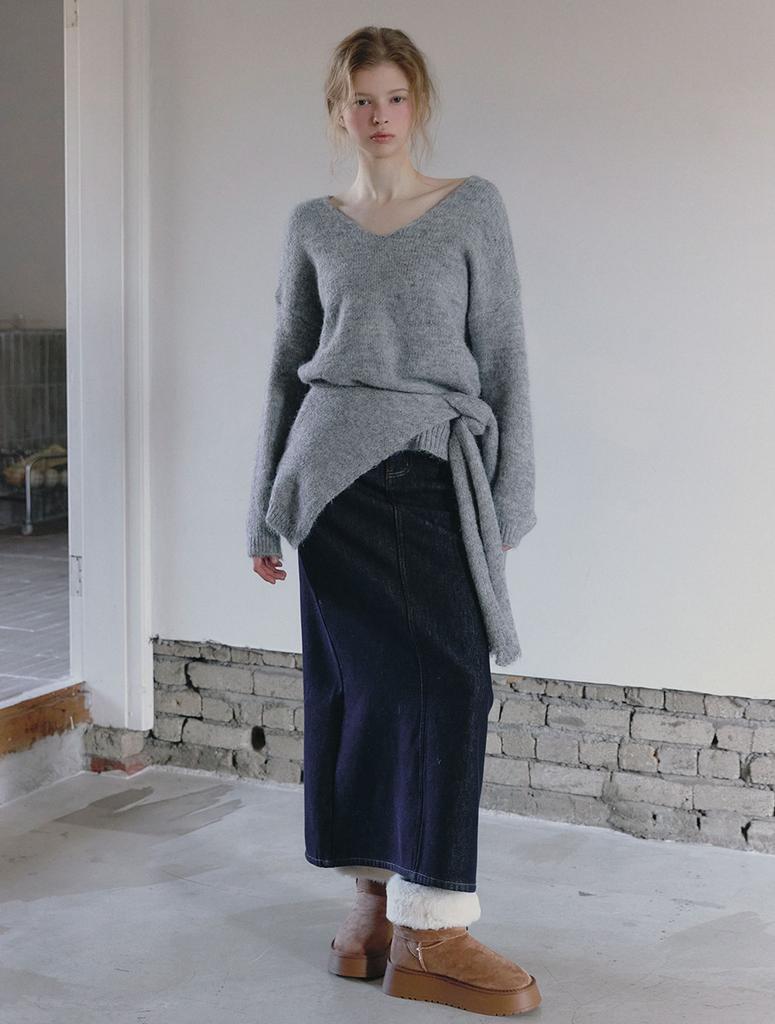 Teuwi Felsi Brushed Raw Denim Long Skirt
