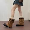 Autumn and winter knight boots handsome versatile retro style belt buckle medium and short boots and new locomotive boots pile boots women