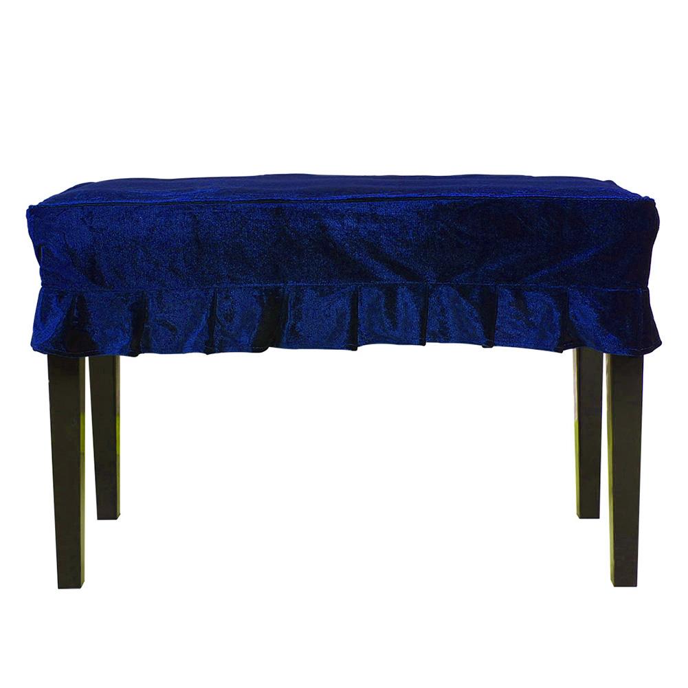 Pluszowa Tkanina Pokrowiec Przeciwkurzowy na Podwójny Stołek Pianinowy z Falbanką z Koronki (niebieski)