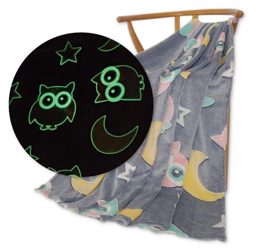 Glow in the dark blanket 150x200 owl with moon and stars in the background
