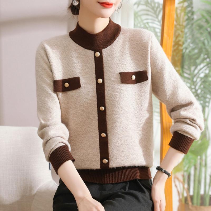 Autumn and winter mother's plush sweater medium-aged women's knitted sweater thickened sweater warm mother-in-law bottoming top