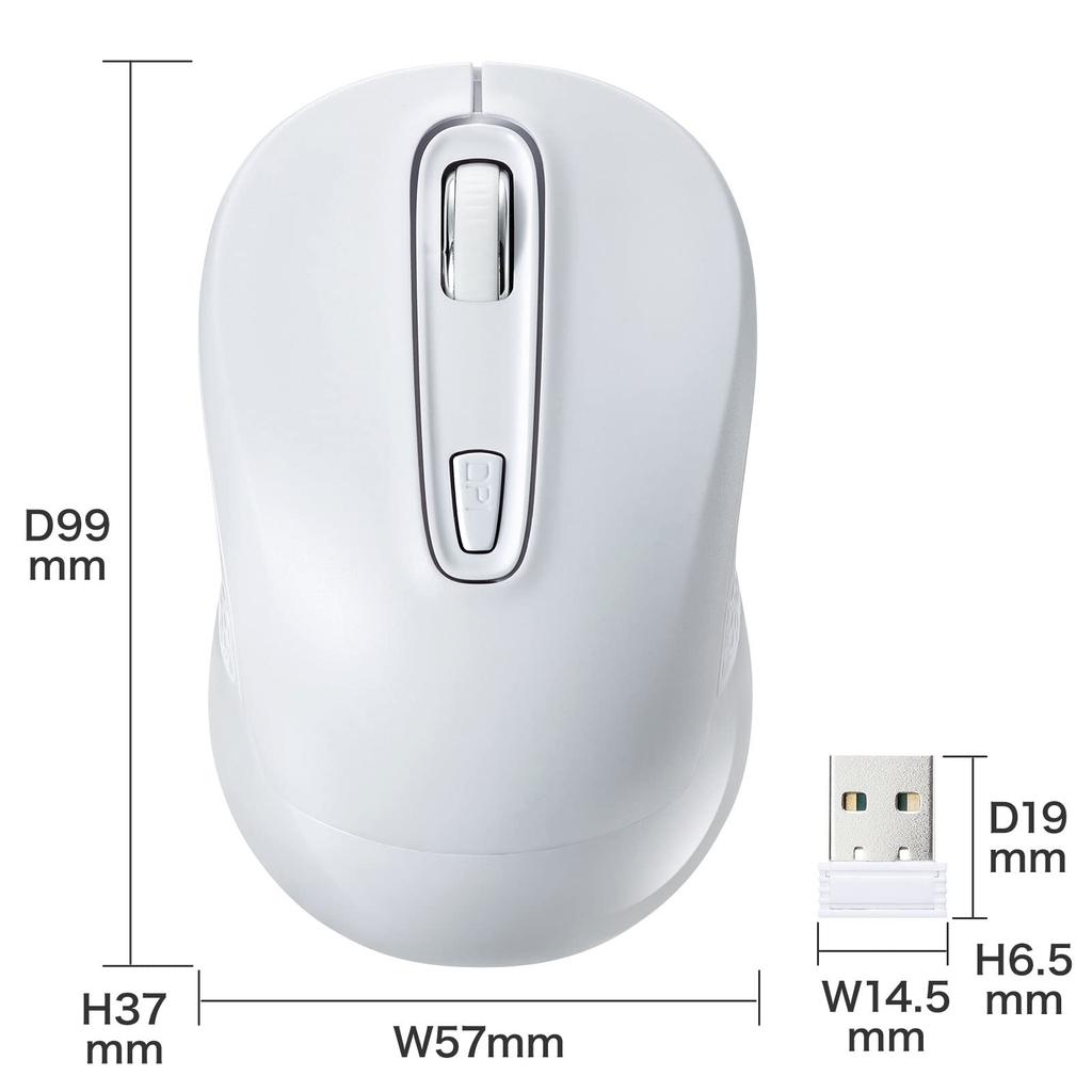 Sanwa Supply Wireless Blue 3 Symmetrical Medium White Mouse, LED, Buttons, Shape, Size, MA-WBL41WN