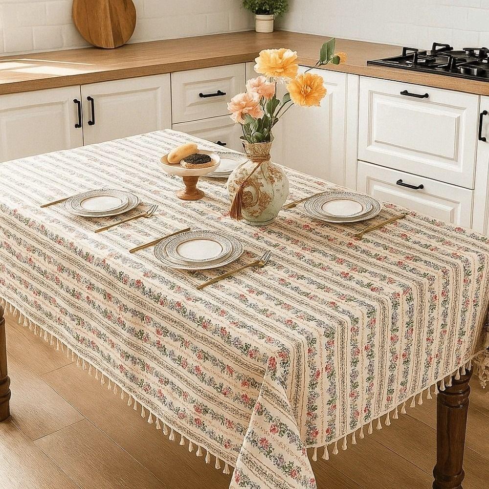 Smooth Printed Tassels Tablecloth Rectangular Desk Protection Cover Long Table Cover Cloth  Wedding