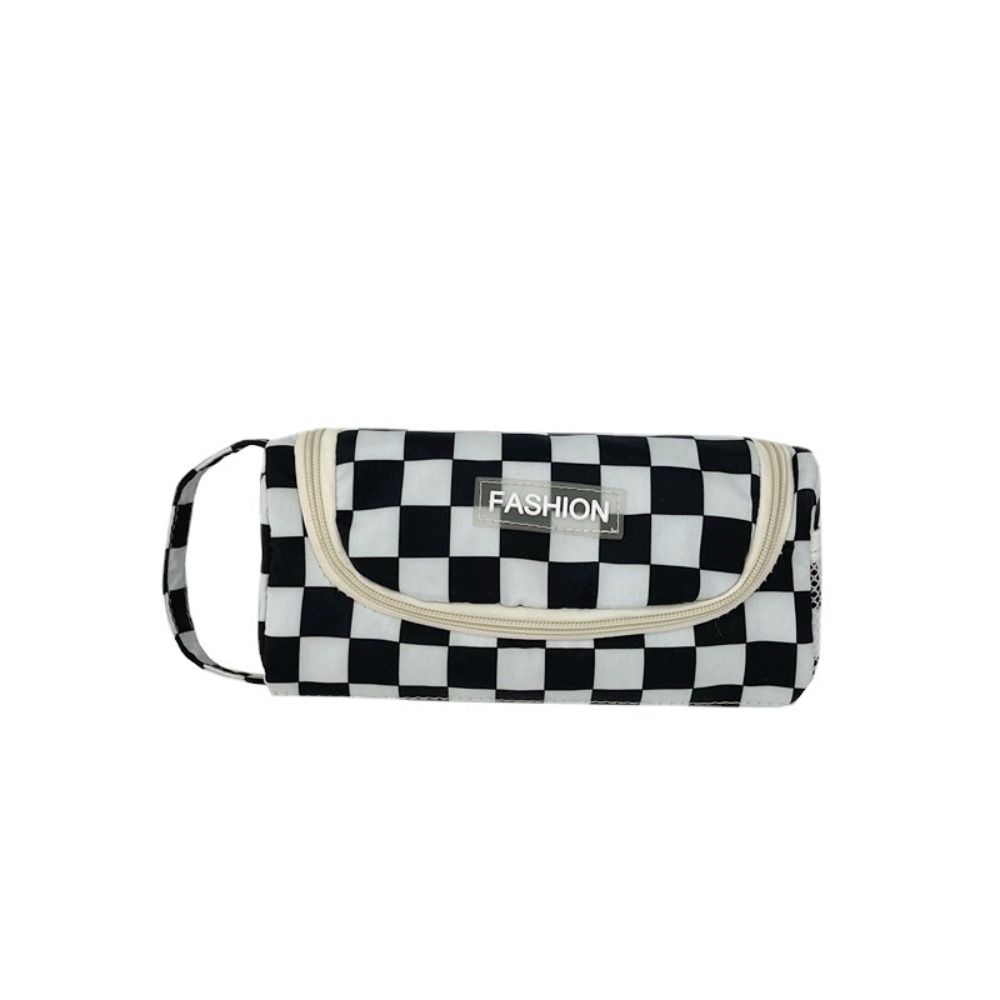 Einfache Stifttasche Ins Gitter Canvas Etui Schreibwarentasche Aufbewahrungstasche Student