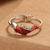 Adjustable Open Ring Women Men Vintage Koi Fish Design Copper Statement Jewelry Retro Boho Style