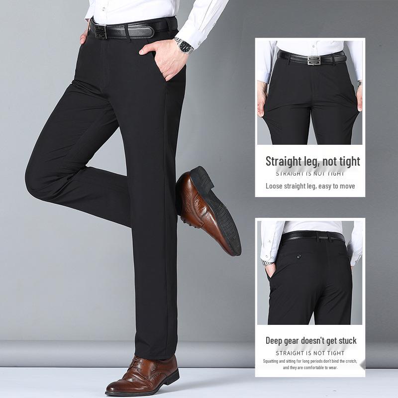 Men's Slim-Fit Business Suit Pants, Fleece-Lined Straight-Leg for Middle-Aged & Elderly, Autumn 2024 Collection.