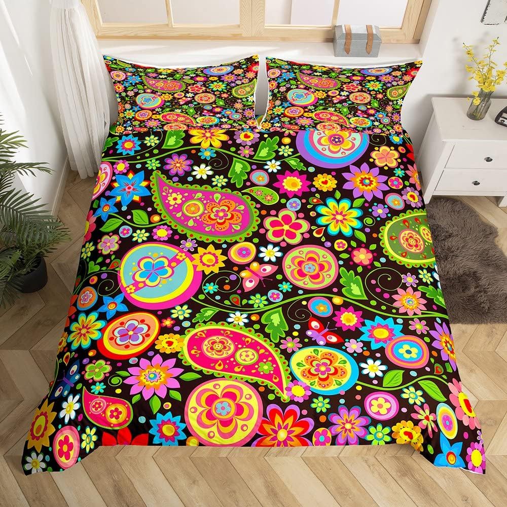 Exotic Mushroom Eyes Rainbow Duvet Cover Queen King Size Bohemian Style Bedding Set For Men Women Halloween Floral 3 Pcs
