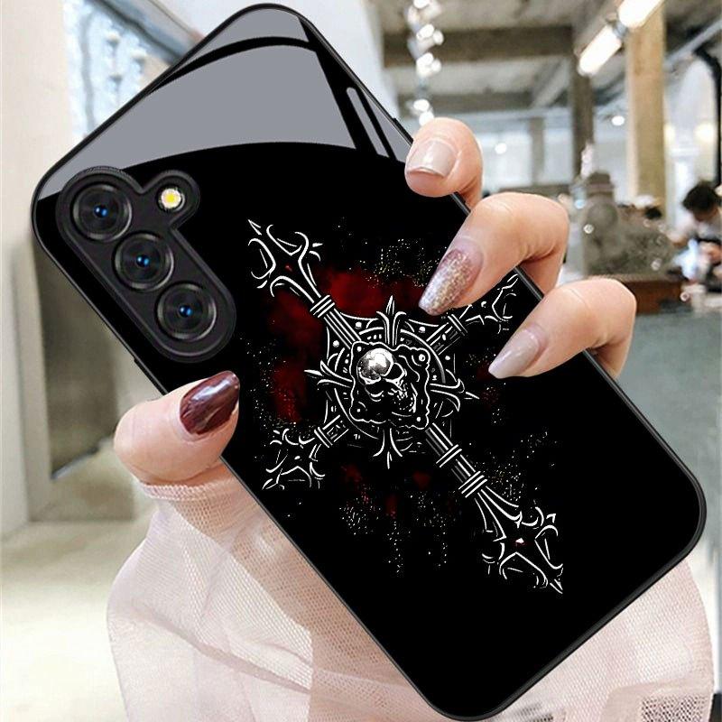 Gothic stijl schedel glazen telefoonhoes geschikt voor Samsung Galaxy S26 S25 S24 S23 S22 S20 FE/Ultra/Plus stofdicht en schokbestendig