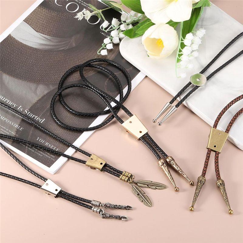 A95D-Bolo Tie Findings Kit,Bolo Tie Accessories Include Slide Clasps,1Yard Black Leather Braided Cord For DIY