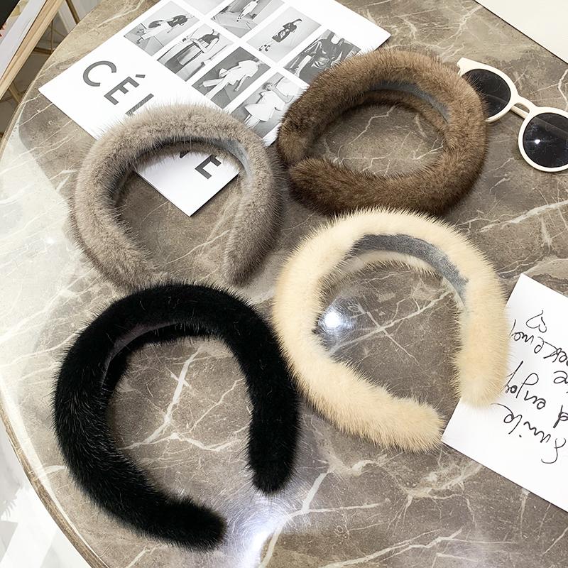 Hot Sale Women Luxury Winter  Mink Fur Headbands High Quality Real Fur Hair Band Lady Fashion Hair Hoop Furry Gift