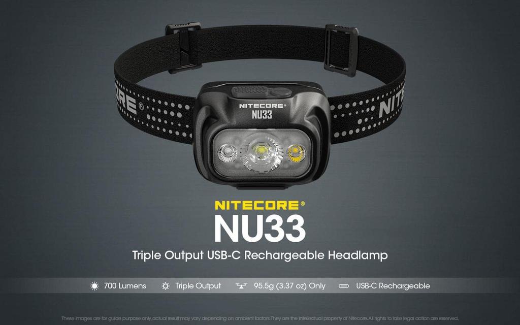 NITECORE NU33 Triple Output Rechargeable Headlamp 700 Lumens Eco Sensor USB Charging Cable USB-C - - Type-C