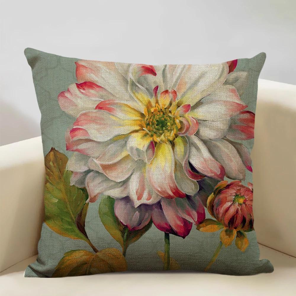 Retro Style Cushion Cover 45x45cm Linen Pillow Case Living Room Sofa Decor Pillowcase Colorful Exquisite Flower Pattern Car Seat