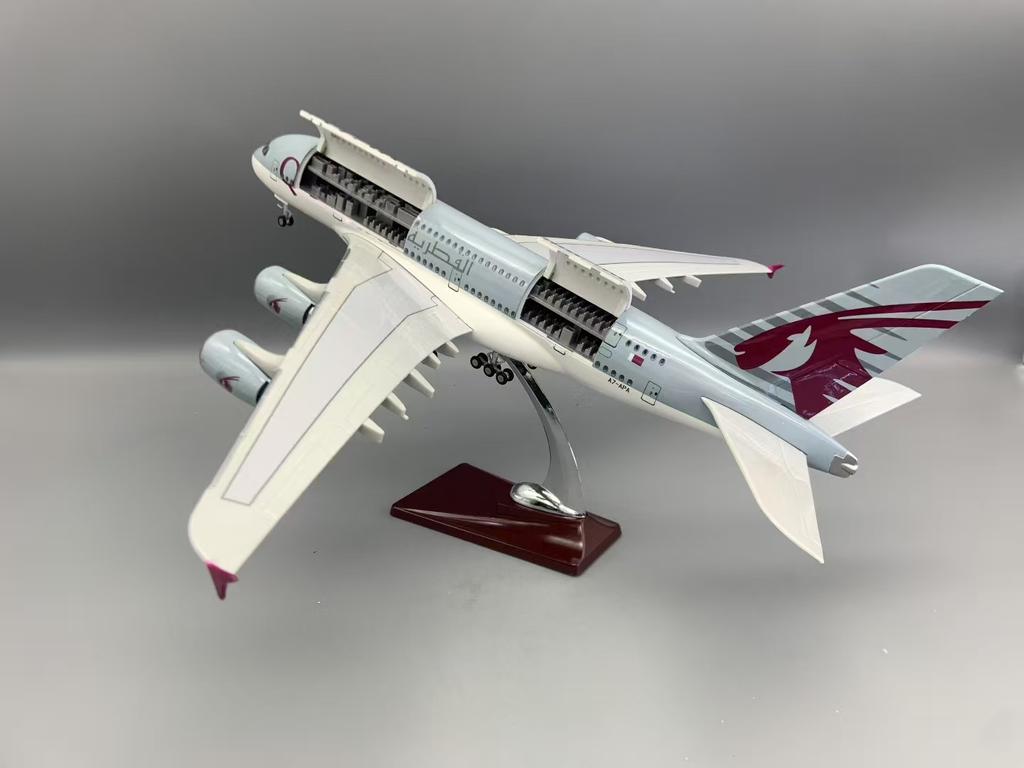 New 1:160 Scale Model Qatar A380 Airways Resin Openable Cabin Door Airplane With Light Landing Gear Collection Display Fans
