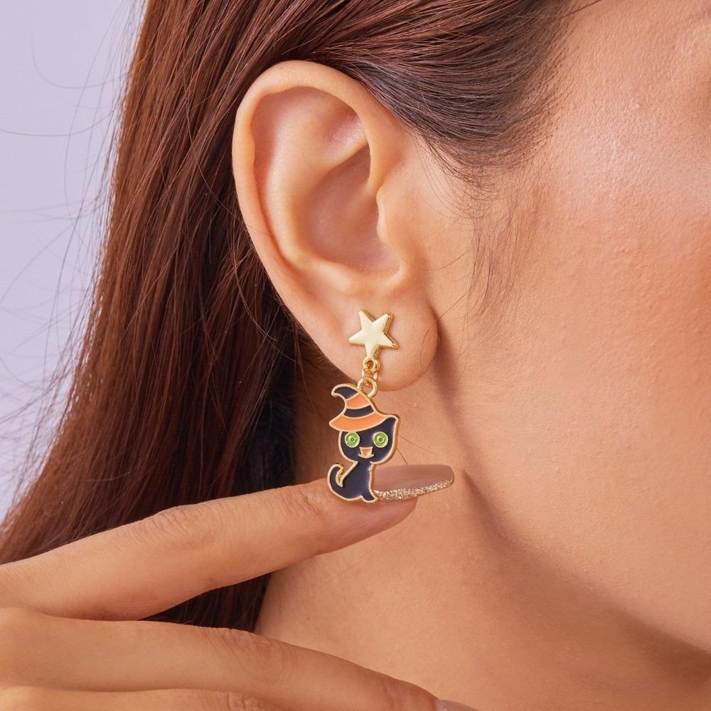 Enamel Halloween Earrings Star Pumpkin Dangle Earrings Exaggerated Ghost Ear Studs  Party