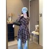 Kumikumi High Sense Retro Temperament Plaid Long sleeve dress Women Early Autumn Irregular Waist Hugging Slimming Short dress