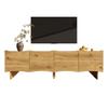 Modern TV cabinet with wave pattern – 155 cm media console with storage space, four doors and cable grommets in wood look, for the living room
