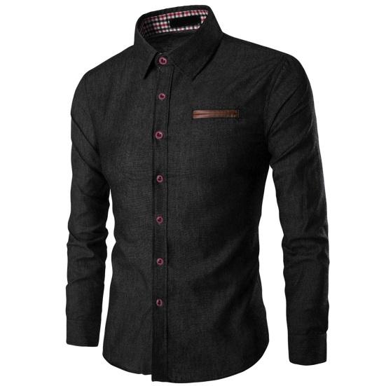 Hemd Einfarbig Langarm Einreiher Vielseitig Slim Fit Revers Hemd Top Streetwear