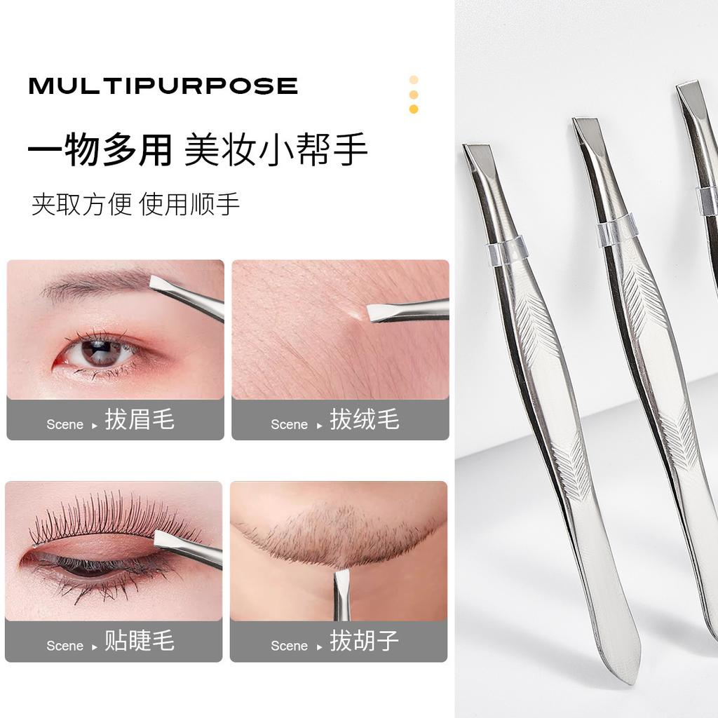 1Pc Stainless Steel Eyebrow Tweezers – Straight & Slant Tip Hair Removal Tool, Professional Beauty Plucker, Makeup Grooming Kit
