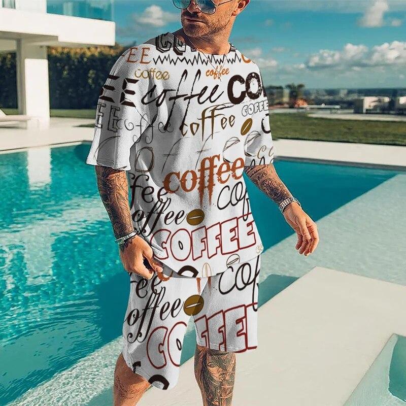 Men's Set Summer Casual Sportswear 3D Plus Size Beach Street Harajuku T-shirt Shorts Short Sleeve 2-Piece Set Personalized