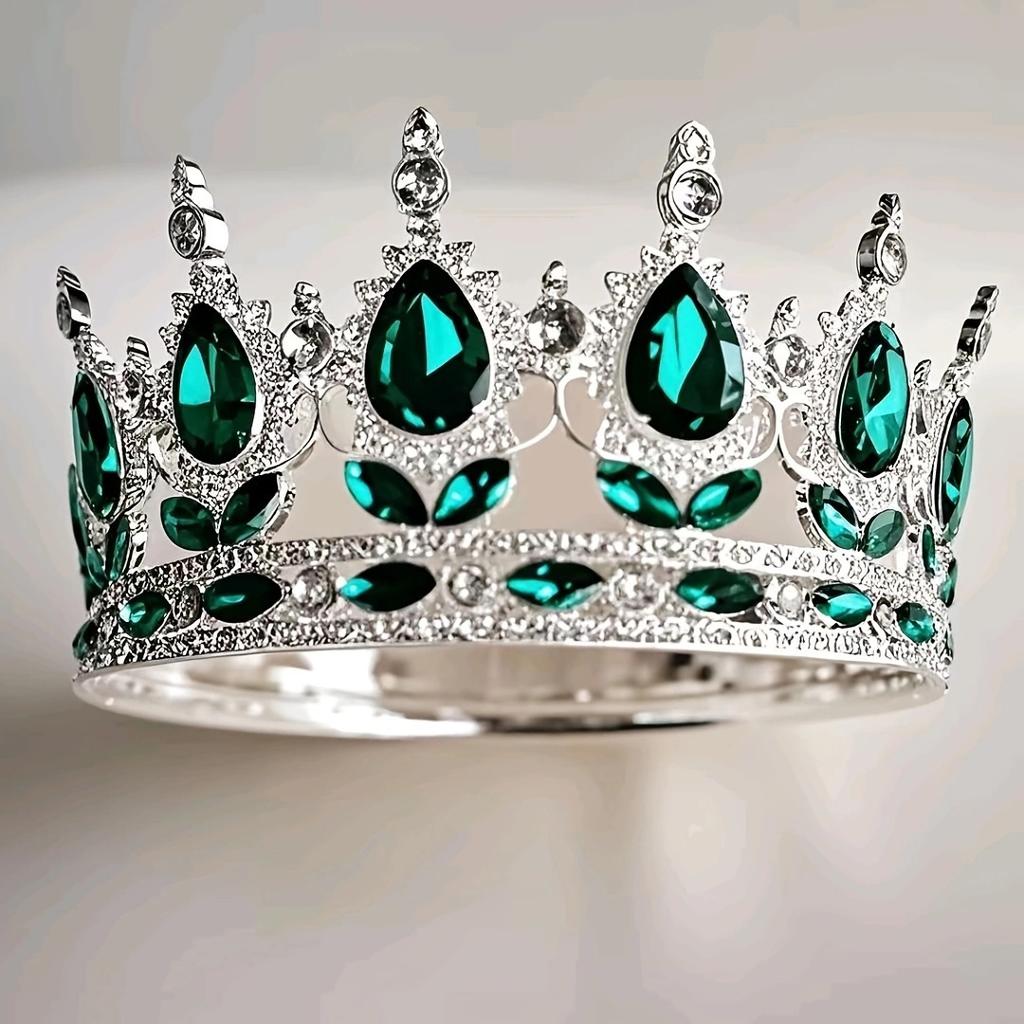 Barocklegierung im Retro-Stil, runde, mit Kristallen besetzte Königinnenkrone, große Krone für die Volljährigkeitszeremonie, Prinzessinnen-Braut-Tiara