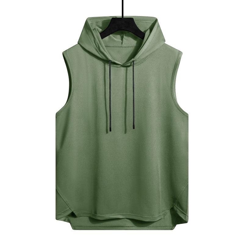 Felpa con Cappuccio Canottiera Monocolore Asciugatura Rapida Senza Maniche Coulisse Orlo Irregolare Casual Abbigliamento Palestra Maglietta