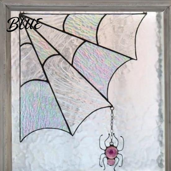 Unique Halloween Door Decor Spiderweb Topper Acrylic Gothic Sun Catcher with Hanging Gem Spiders Stained Glass Spider Web Rainbow Window And