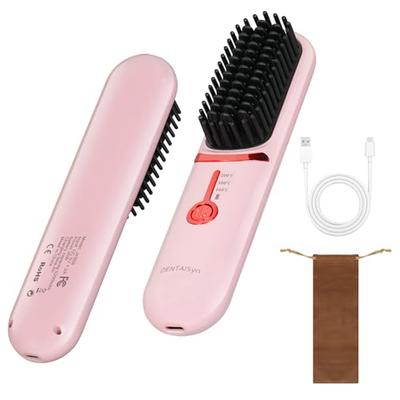 Cordless Heat Brush Straightener with Negative Ion Technology, Anti-Static, Digital Display, Type-C Rechargeable, USB Rechargeable, Ceramic Coating, E