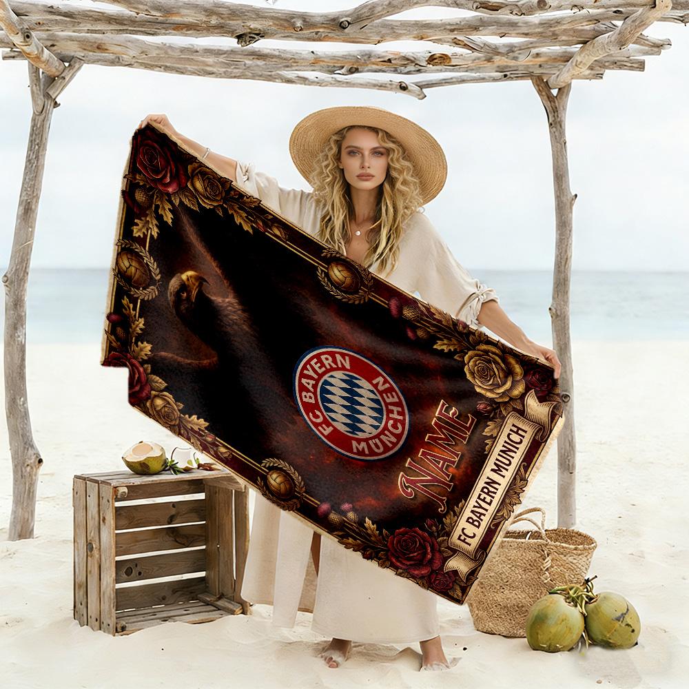 Eagle Glory Bayern Munich Customize Text Beach Towel High Absorbency & Quick-Dry