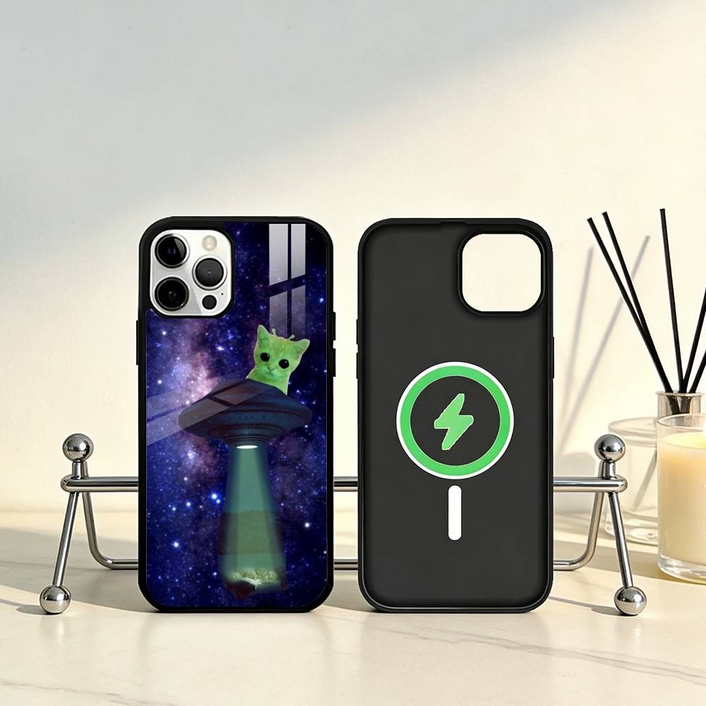 Green alien cat cute Phone Case For iPhone17,16,15,14,13,12,11 Plus,Pro Max Magnetic For Magsafe Wireless Charging