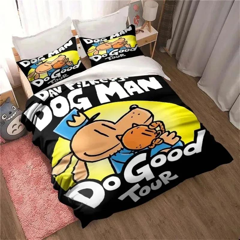 DOG MAN Cute Cartoon Pattern Bedding Set Duvet Cover Set Single Double Bed King Size Bed Set Adult Boys Bedroom Anime Sheet
