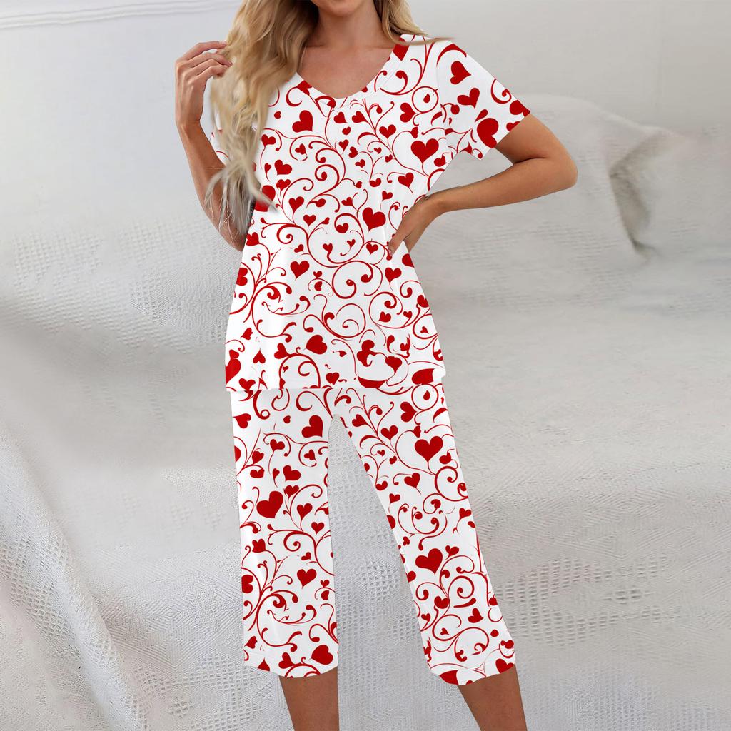 2 Piece Sets For Women Short Sleeve Top And Pants With Pockets Workout Soft Print Sets