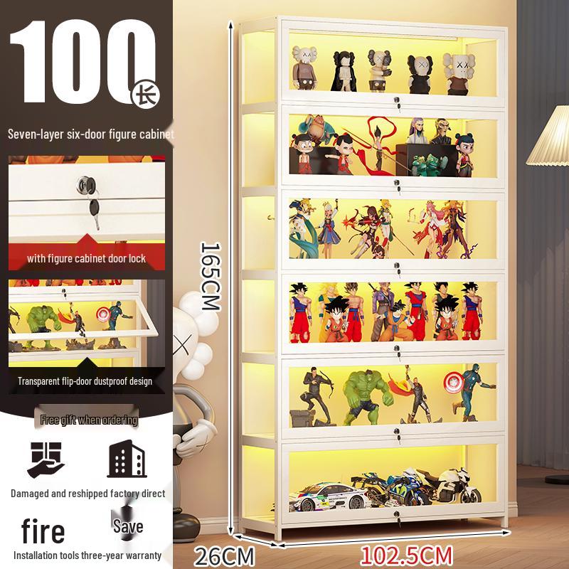 Acrylic Lockable Display Case with LED Lights for Figurines and Models, Dustproof Transparent Stand