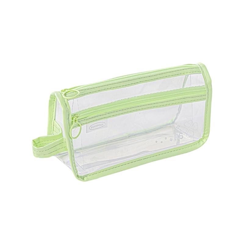 Waterproof Clear PVC Pencil Case 2 Compartment High Capacity Pen Pouches Zippered Pencil Storage Bag for School Students зелёный