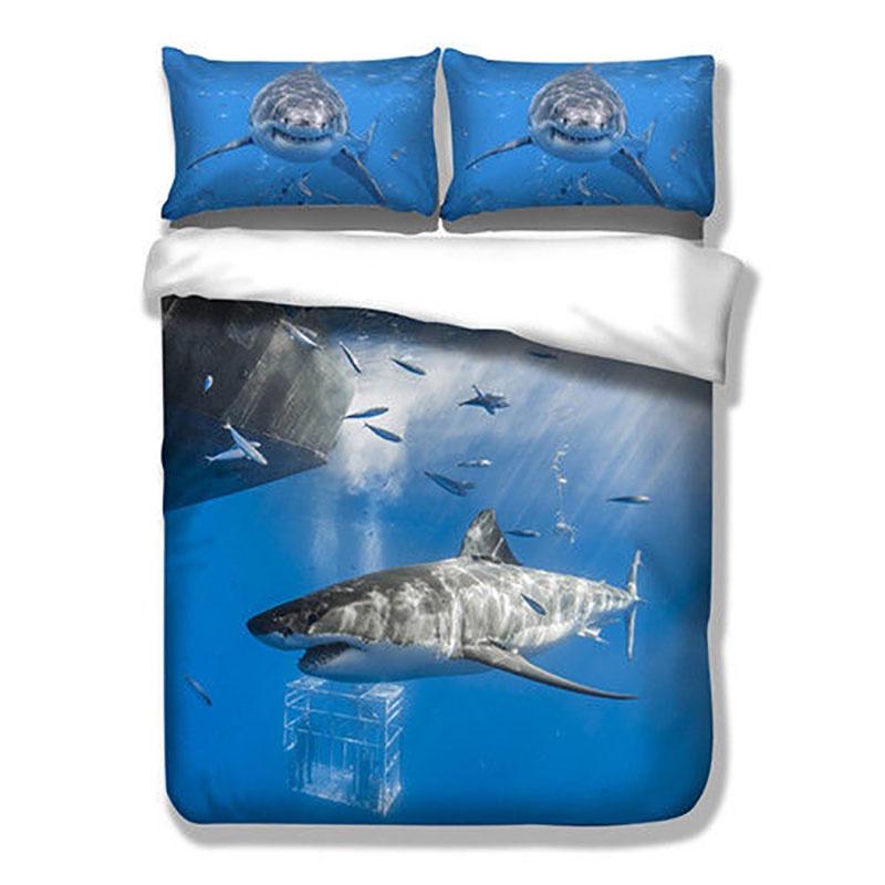 Stunning 3d Shark Duvet Cover With Pillow Cases Marine Animal Quilt Bedding Set New