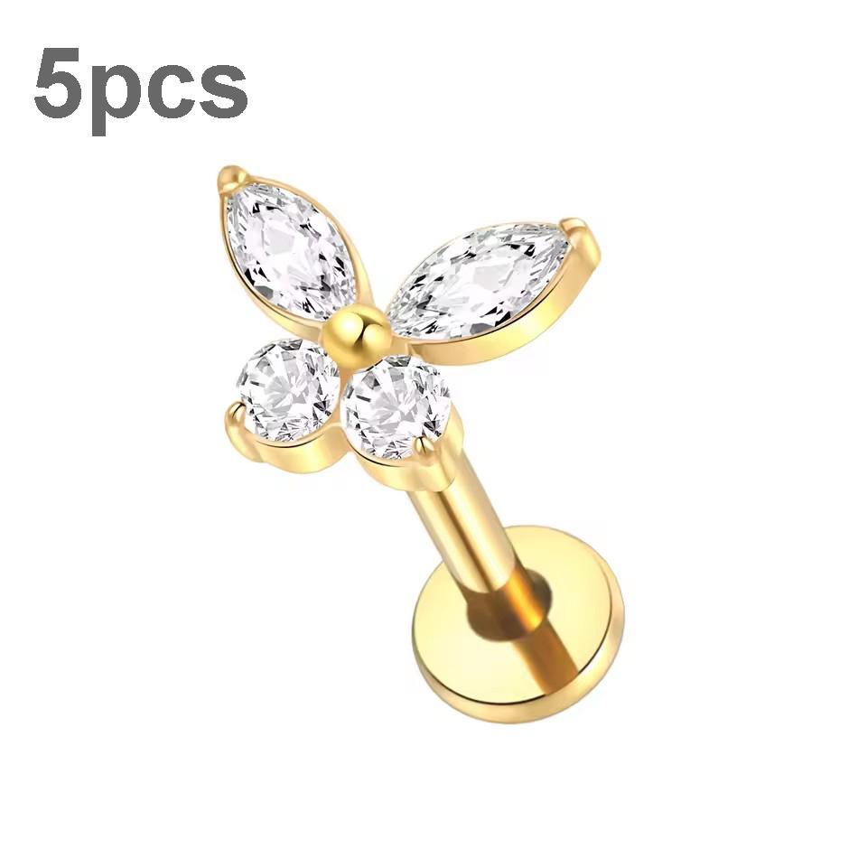 5Pcs/lot Titanium CZ Ear Stud Tragus Cartilage Earrings for Women Labret Lip Lobe Ring Helix Daith Piercing Body Jewelry