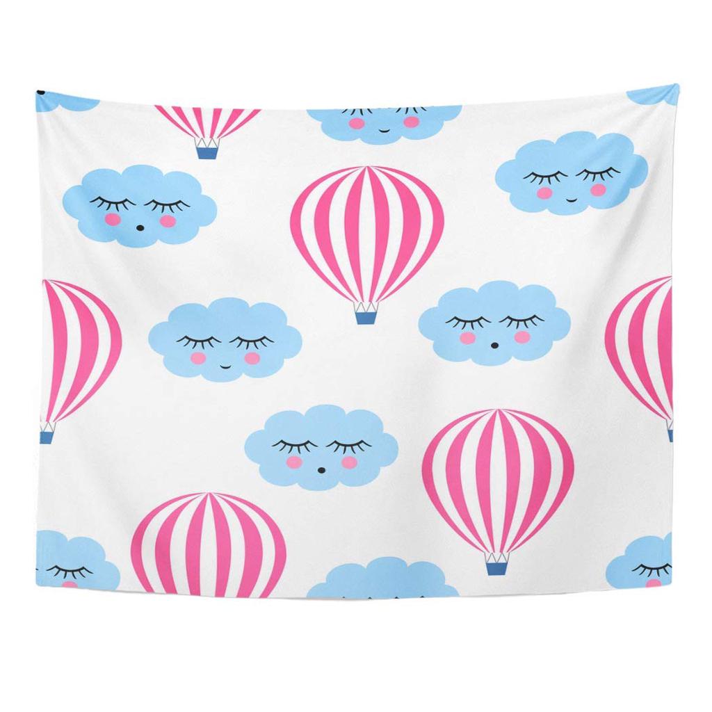 Motif Colore Ballons A Air Chaud Rose Sourire Nuages Endormis Mignon Bebe Dessin Ciel Fun Wall Tapestry 51x60inch 128x150cm Faire Des Achats En Ligne A Bas Prix Sur Joom
