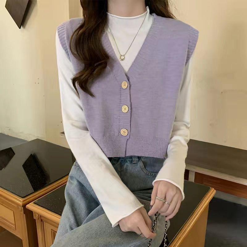 Korean-Style V-Neck Knit Vest for Women - Autumn/Winter Collection