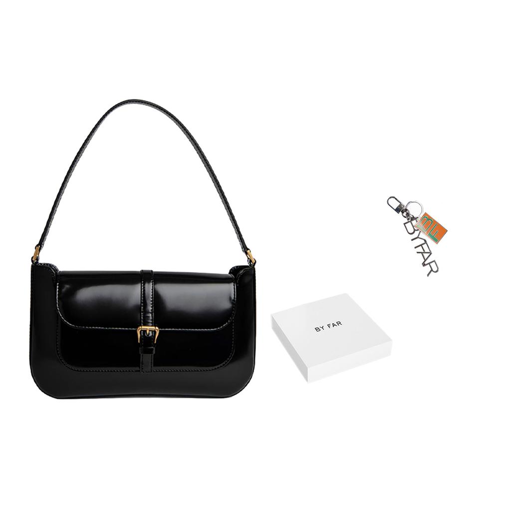 By Far Miranda Solid Color Vintage Flap Closure Leather Underarm Bag Baguette Handheld Shoulder Bag Women bags Black 19PFMDASBLWMED