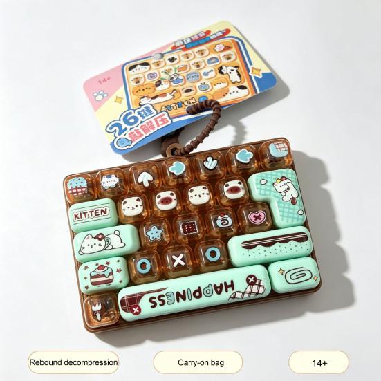 Interactive Keychain Accessory 26-Key Keyboard Fidget Toy, Cute Cartoon Clicky Clicker Toy with Portable Tool Keychain, Backpack Charm Pendant