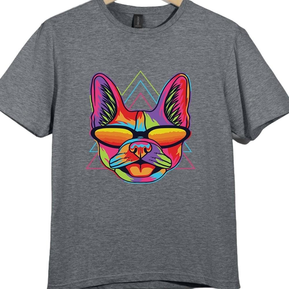 Dog T Shirt Pop Art Sunglasses Graphic Tee Cool Dog Neon Artwork Design Top