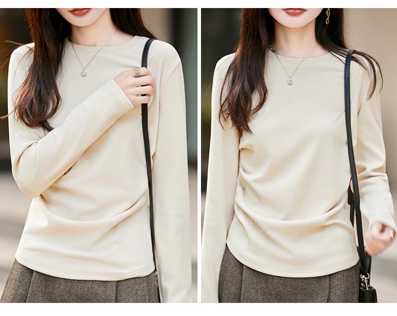 2025 Fall/Winter Women's Round Neck Pleated Double-Sided Fleece Long-Sleeve Knit Top
